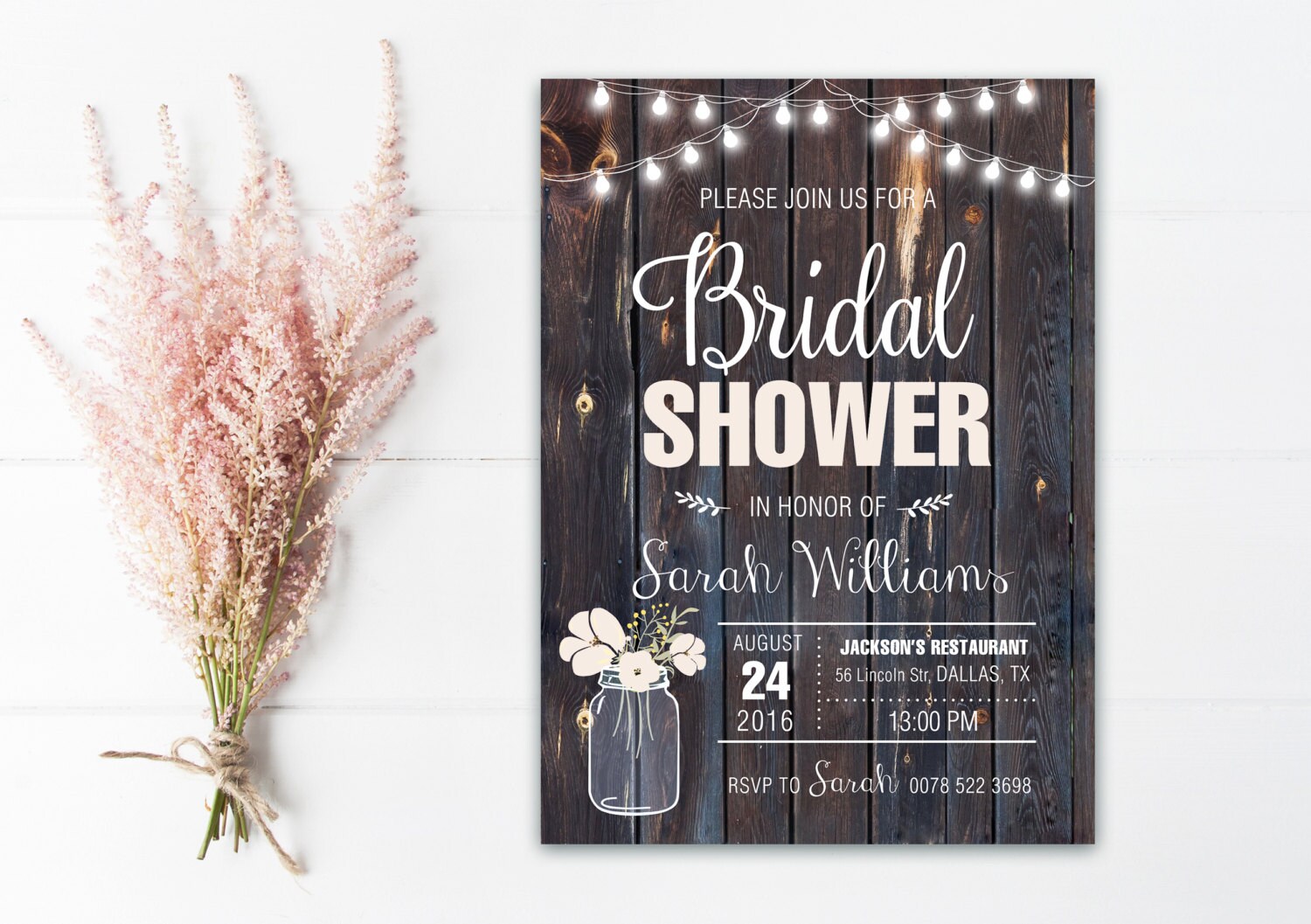 Rustic Bridal Shower Invitation Printable Country Bridal Etsy