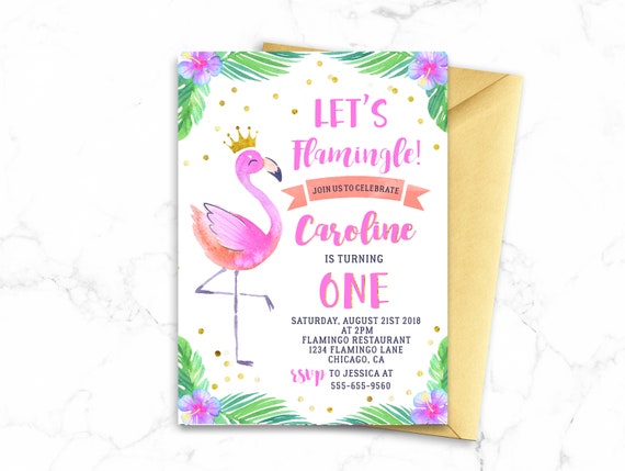 flamingo invitation flamingo birthday invitation tropical etsy