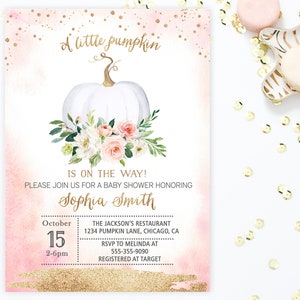 Little Pumpkin Baby Shower Invitation Girl, Fall baby shower Invitation, Autumn, Floral, Little Pumpkin is on the way