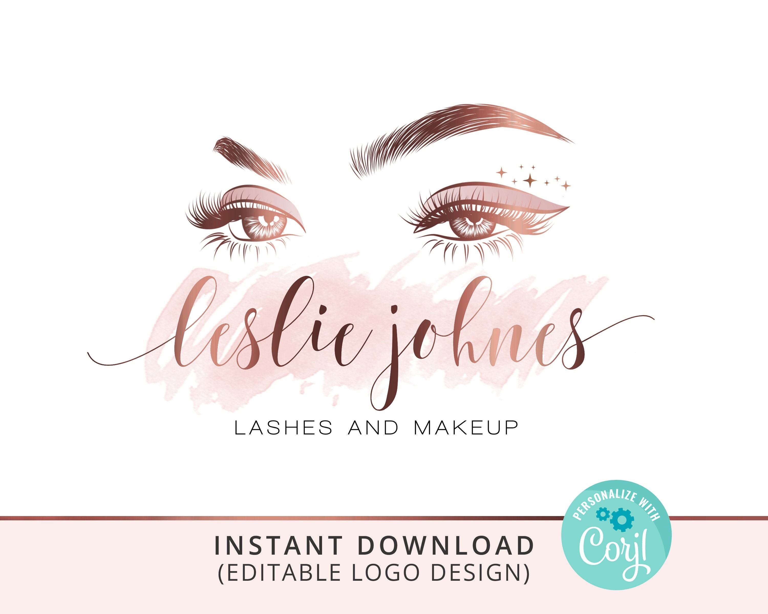 Editable Lash Logo Design, Rose Gold Lash Logo, Makeup Artist Logo, Eyelash Logo Design, Lashes Logo, Premade Logo Design, Beauty Salon Logo