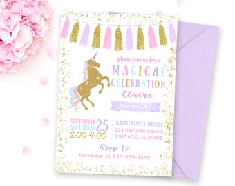 Unicorn Birthday Invitation, Unicorn Invitation, Unicorn Party Invitation, Magical Birthday Invitation, Unicorn Birthday Party Invitation