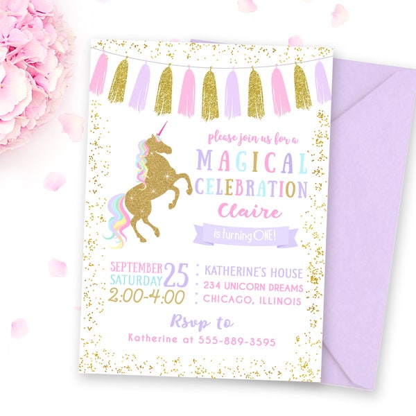 Unicorn Birthday Invitation, Unicorn Invitation, Unicorn Party Invitation, Magical Birthday Invitation, Unicorn Birthday Party Invitation
