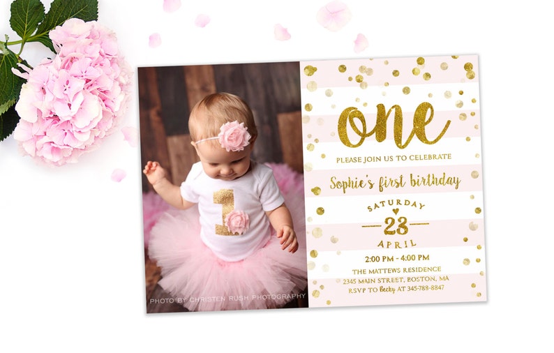 First Birthday Invitation Girl 1st Birthday Invitation Pink Etsy