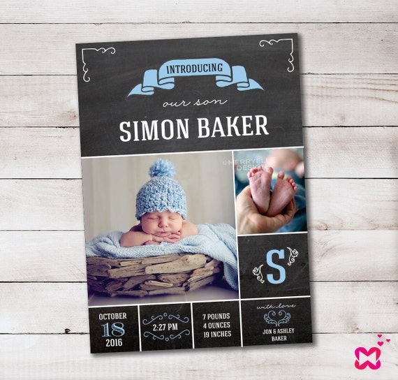 Items similar to Chalkboard Announcement - Baby boy announcement ...