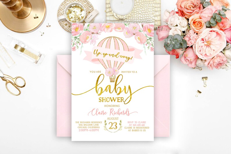 Hot Air Balloon Baby Shower Invitation Hot Air Balloon Etsy