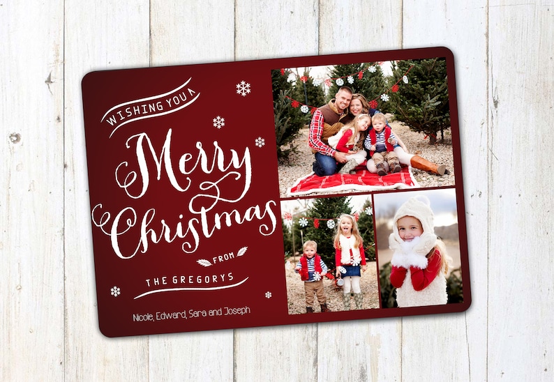 Christmas Card template, Photo Christmas Card, Red Christmas Card, Holiday Card,  Printable 