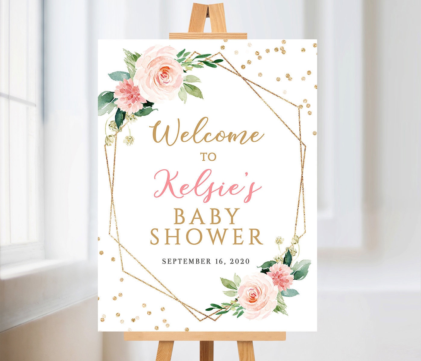 Baby Shower Welcome Sign, Baby Shower Sign, Girl Baby Shower, Floral baby shower welcome sign, Blush pink and gold welcome sign Printable