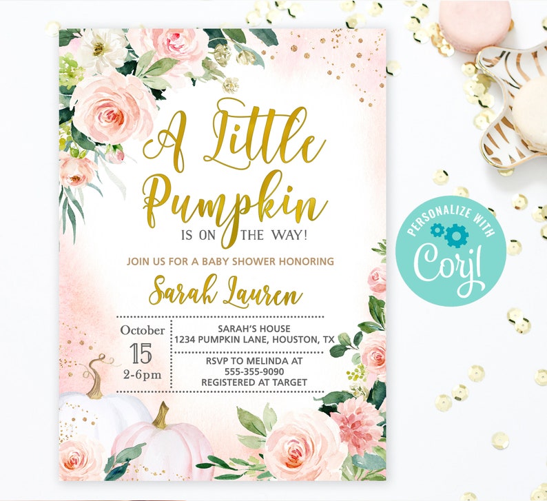 EDITABLE Pumpkin Baby Shower Invitation Girl A Little Pumpkin Etsy