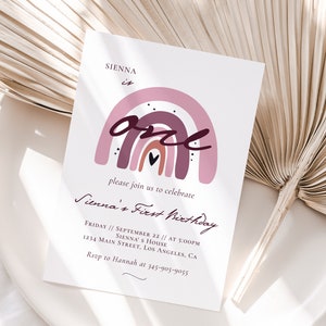 Boho Rainbow Birthday Invitation Girl First Birthday Invitation Template, Editable Rainbow invitation, Rainbow Party Invite Instant Download