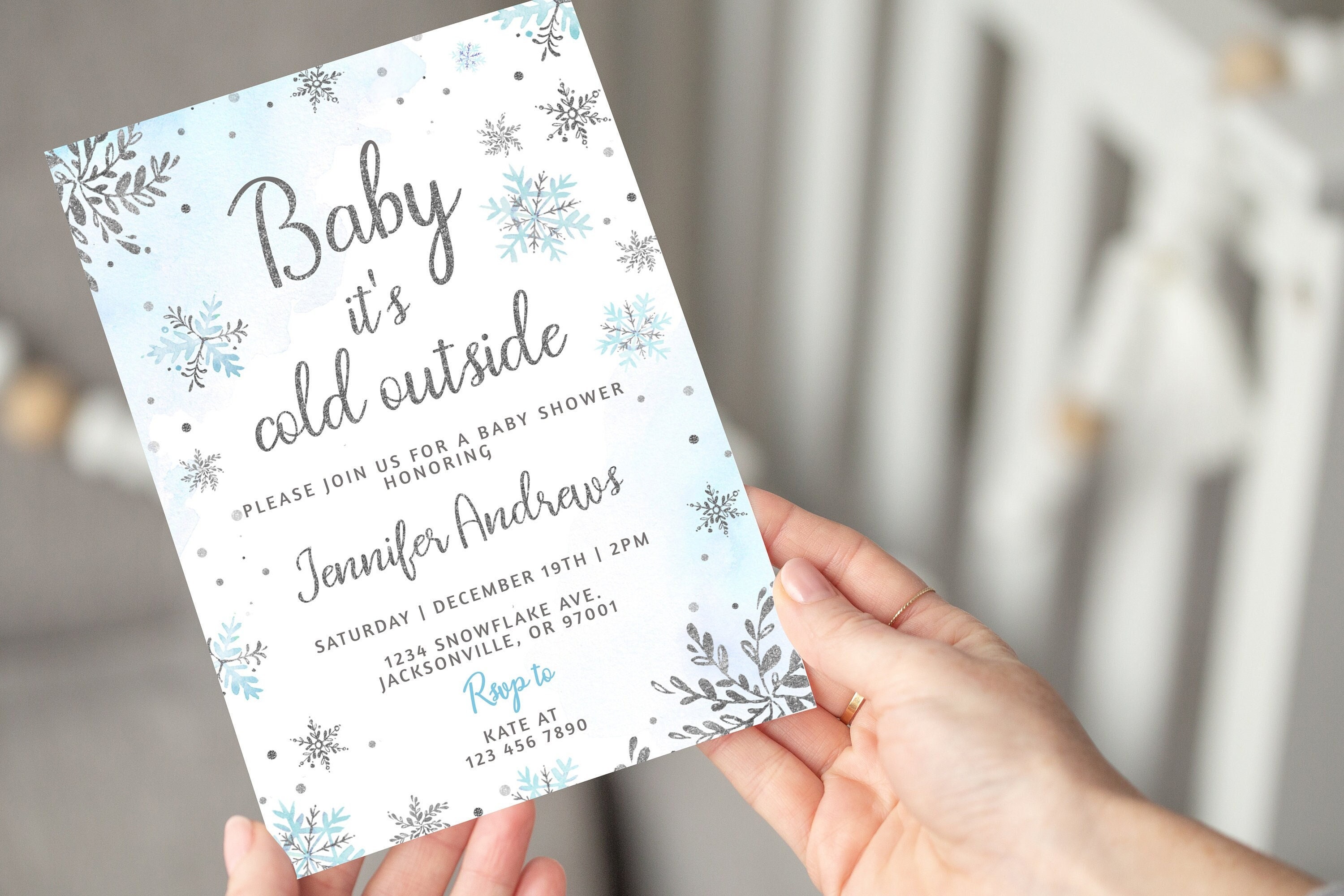 Baby Its Cold Outside Baby Shower Invitation Winter Baby Shower Invitation Snowflake Boy Baby Shower Blue and Silver Editable
