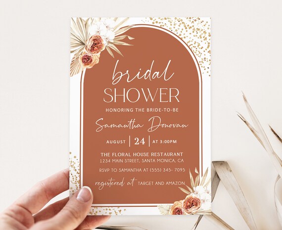Bridal Shower Invitation Template, Boho bridal shower invitation, Fall Bridal Shower Invitation, Terracotta Pampas grass bridal shower