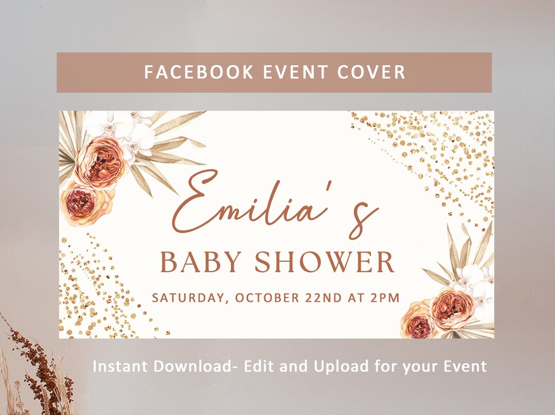 Boho Baby Shower Facebook Event Banner, Facebook Event Cover Photo, Pampas Grass Fall Baby