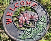 Cast iron 39 welcome 39 plaque set animal decor horse decor cow decor home decor estate decor country cottage french country barn