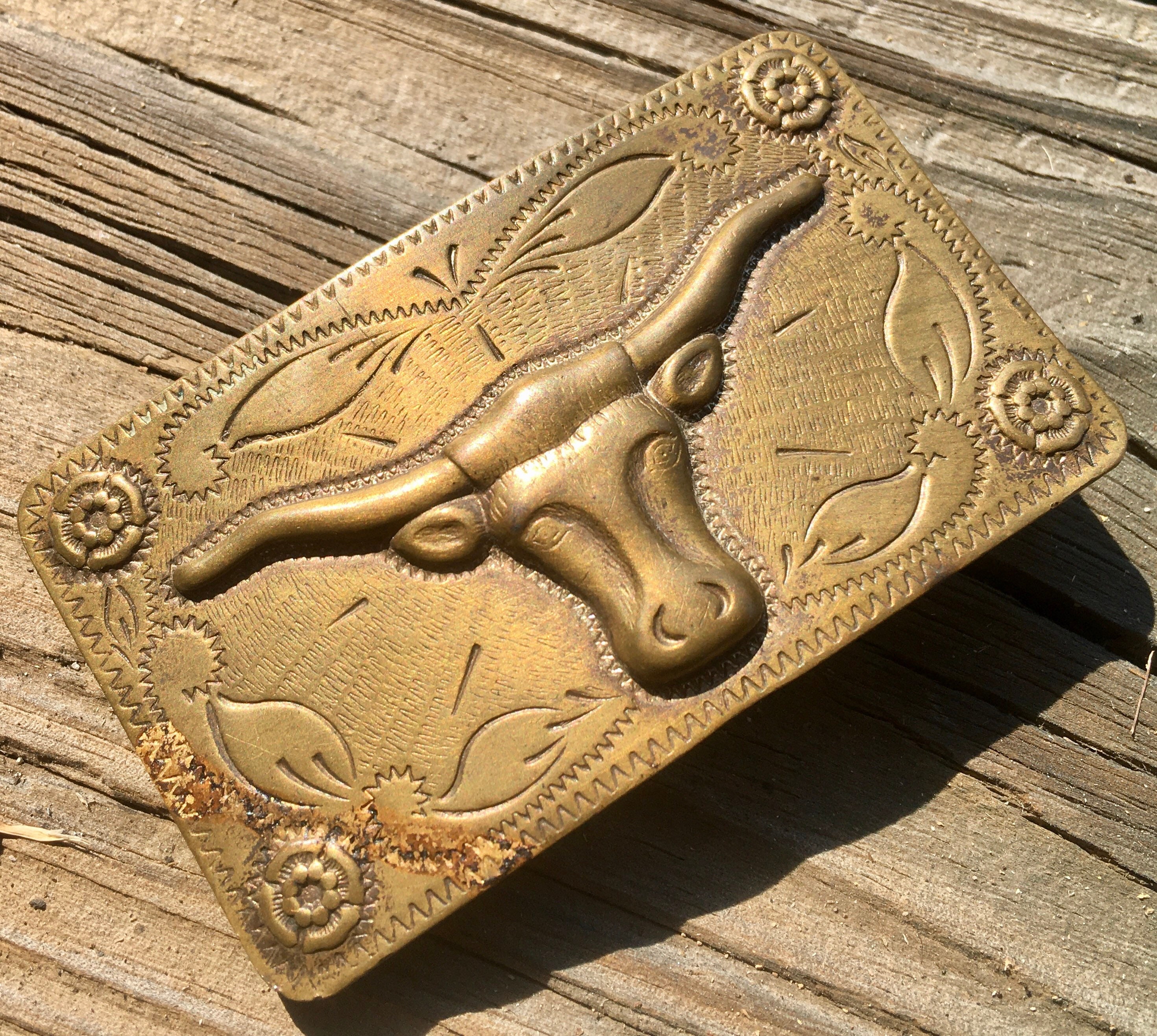 FREE SHIP Solid Brass longhorn belt buckle/vintage metal Etsy