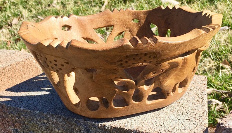 Vintage handcarved wooden elephant tree bowl solid wood bowl housewaresafricananimalssafaritribalbasketfruit bowl Great price