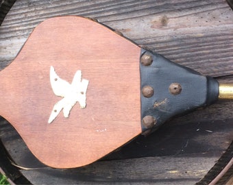 Vintage fireplace bellow/wooden with brass tacks/puffer/hanging loop/french country/country cottage/eagle/home decor