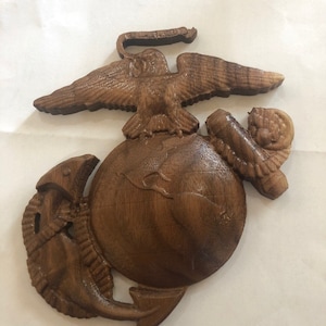 3D Carved Black Walnut USMC Eagle Globe and Anchor