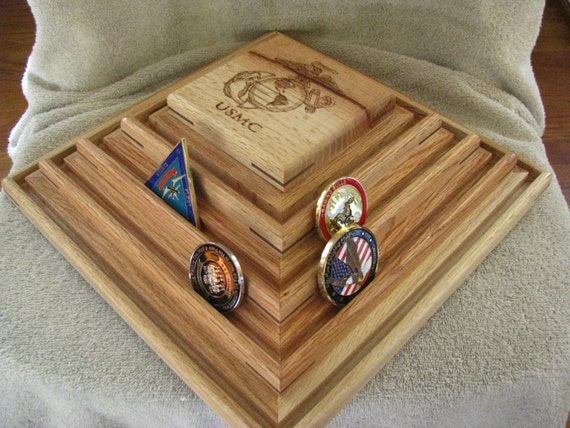 US Marine Corps Challenge Coin Display, Oak Wood, Rotating - Etsy