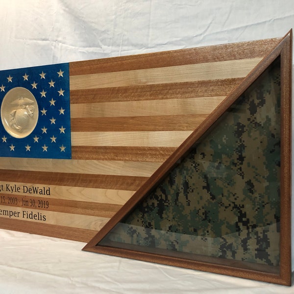 3D Eagle Golobe and Anchor US Flag Shadow Box. USMC Shadow Box, USMC Eagle Globe & Anchor Flag Display, Military Shadow Box,
