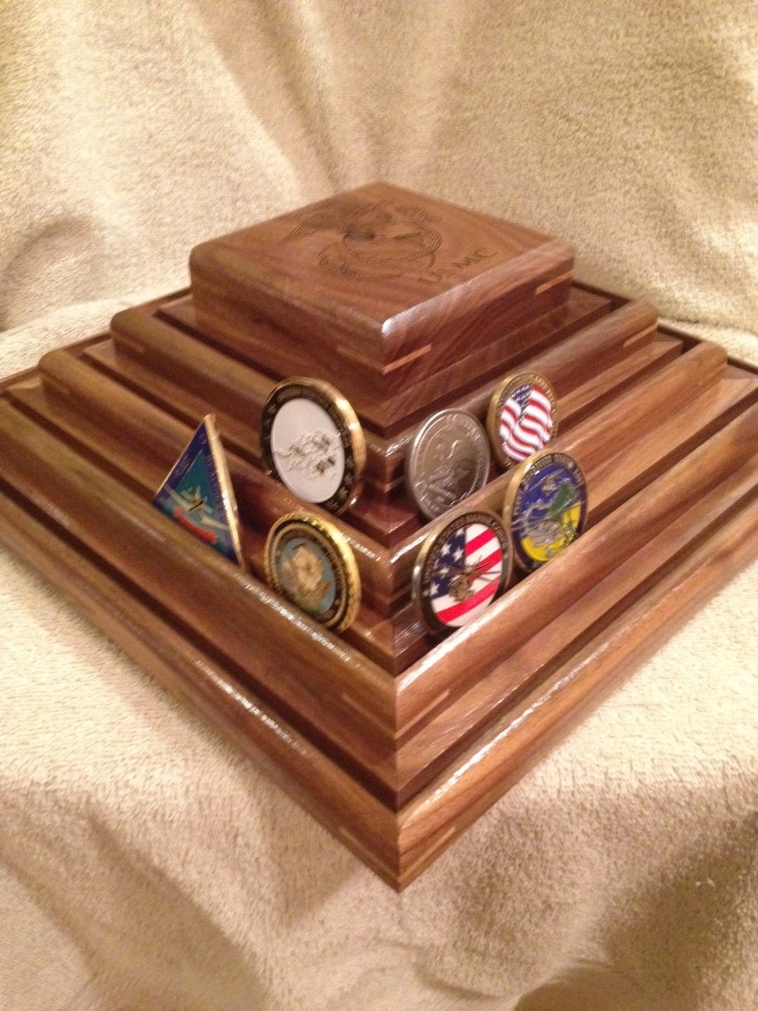 Military Challenge Coin Display, USMC, Army, Navy, Air Force Solid