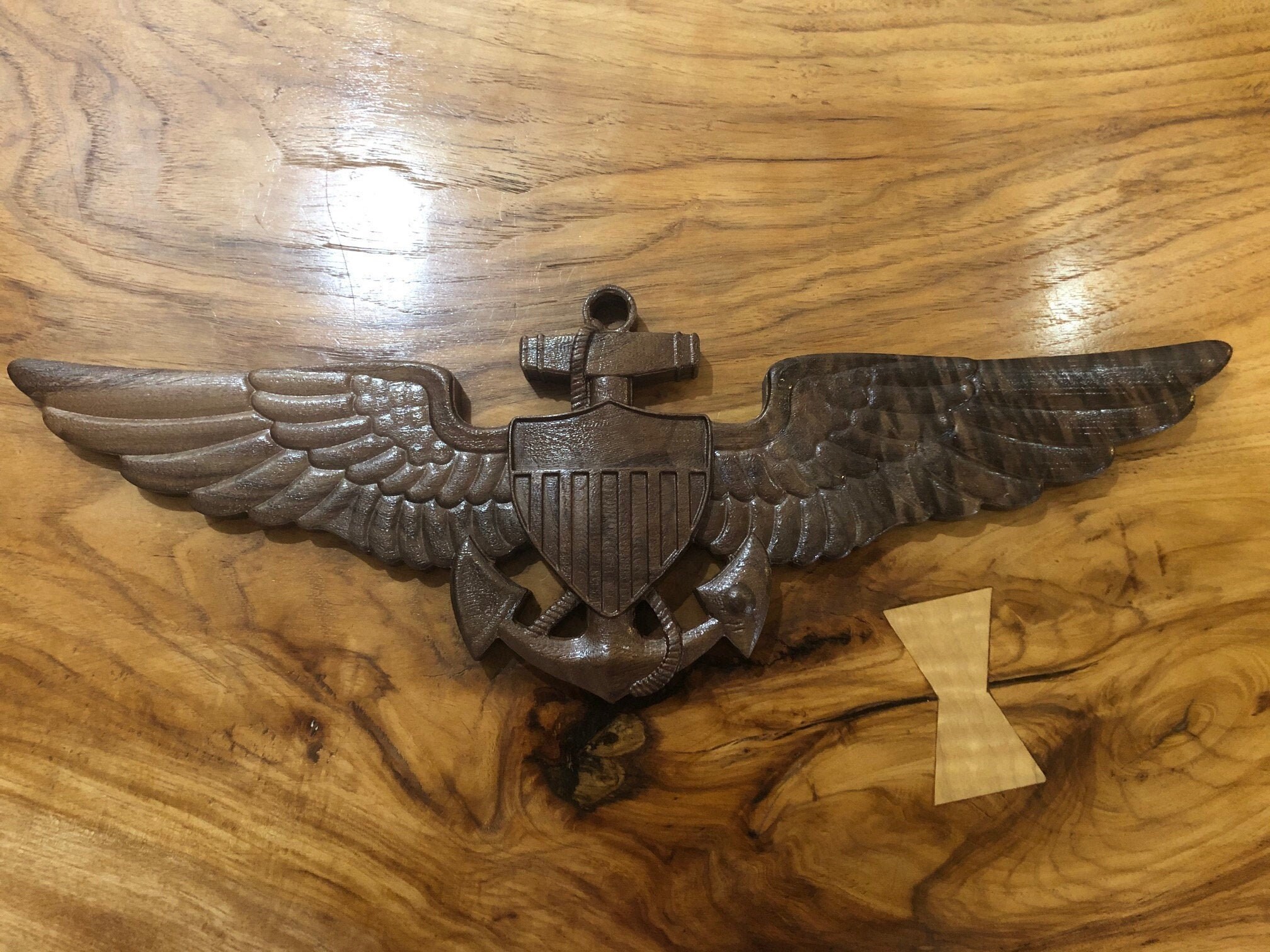 3D Wood Naval Aviator Wings, CNC Carved Black Walnut, Military