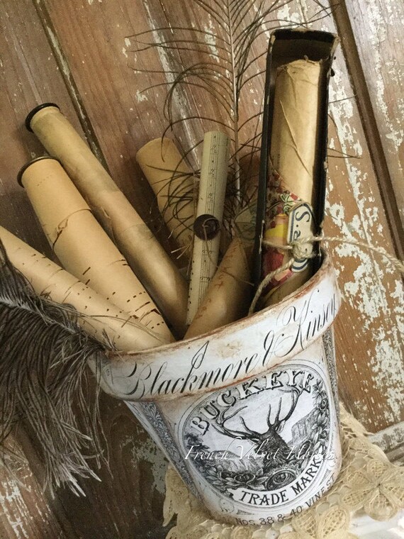 BUCKEYE PROVISIONS Deer Stag Plant Flower Pot Clay Mixed Media