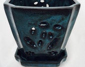 Square Ceramic Orchid Pot Saucer Felt Feet - 5 quot x 5 1 8 quot -Tropical Blue 14695