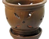 Ceramic Orchid Pot Saucer Felt Feet - 7 1 4 quot x 6 1 2 quot - Brown Round 14657