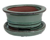 Small Ceramic Bonsai Pot plus Saucer - Aqua Green - 4 quot x 3 3 8 quot x 2 quot - 14680
