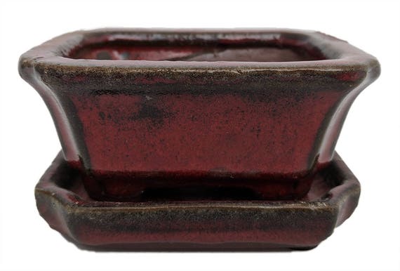 Lovely Bonsai Pot /& Saucer Small 4/" long NEW Red Oval
