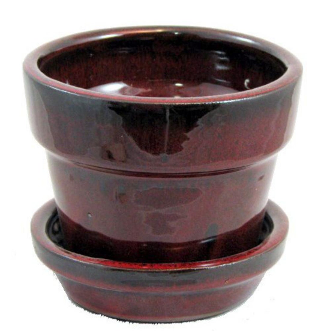 Glazed Ceramic Pot/saucer Tropical Red 4 3/8 X Etsy