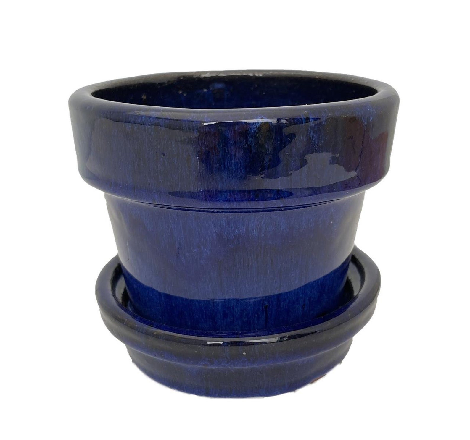 Glazed Ceramic Pot/saucer Blue 4 3/8 X 4 Etsy