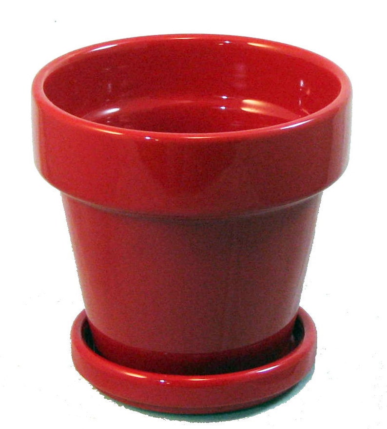 Farm House Ceramic Pot and Saucer plus Felt Feet 4.5 x 4.3 Paprika Glaze
