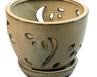 Ceramic Orchid Pot/Saucer 5 3/4" x 4 3/8" - Beige