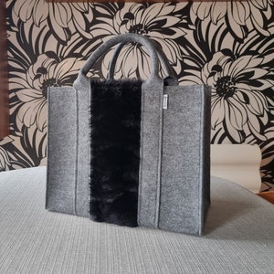 Felt Shopping Bag, grey black Handbag, Grey Felt shoulder bag, Storage Tote Utility Bag image 1