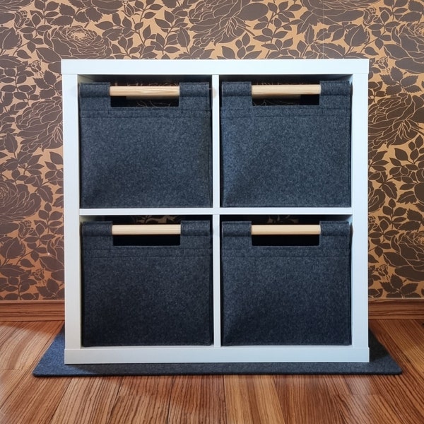 Filzkorb mit zwei stabilen Holzgriffen passend für Ikea Expedit und andere Schränke Filzkorb Ordnungskorb