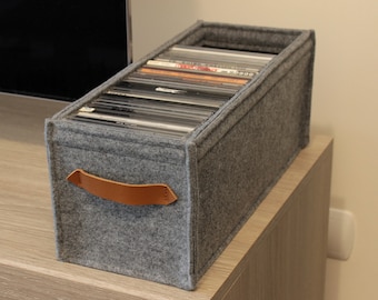 Sturdy CD storage box, CD felt box with leather handles