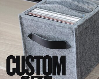 Made to Measure Felt CD Storage Box | Custom Size Felt CD Organizer | Box Sturdy Media Storage with leather handles