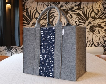 Felt Shopping Bag maritime design, Felt shoulder bag, Storage Tote Utility Bag