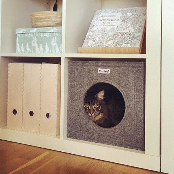 Panier pour chat en forme de grotte pour chat comme panier d'étagère en feutre adapté à Ikea Expedit et Kallax