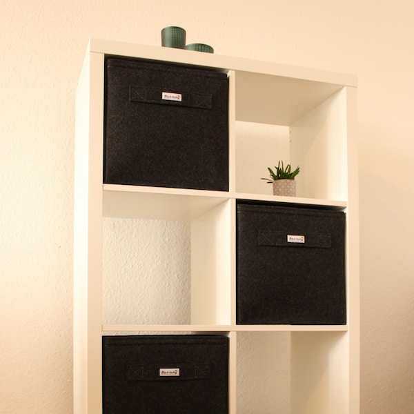 Dark grey felt boxes fit into Ikea Expedit and Kallax, Felt storage basket for a shelves, Custom-made felt storage boxes