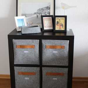 Regalkorb aus Filz mit Ledergriff Cognac auch passend für Ikea Expedit Kallax Box Korb Aufbewahrung Filzkorb auch Maßanfertigung möglich Bild 5