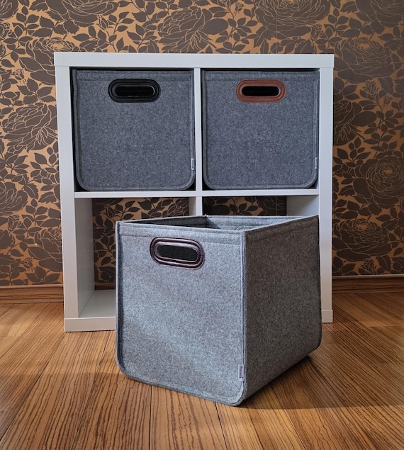 Filzkorb mit Ledergriff für Kallax Regal | Aufbewahrungsbox Filz mit Leder-Eingriff | passend für Ikea Expedit | Maßanfertigung möglich