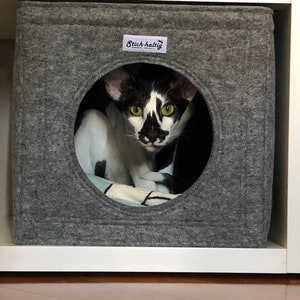 Felt cat cave fits into Ikea Expedit and Kallax, cat cube, felt cat bed, cat house, pet bed, small puppy bed, pet furniture image 9