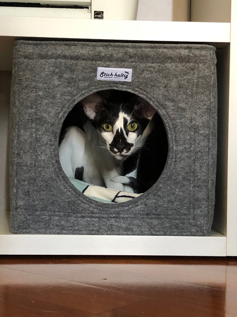 Felt cat cave fits into Ikea Expedit and Kallax, cat cube, felt cat bed, cat house, pet bed, small puppy bed, pet furniture image 9