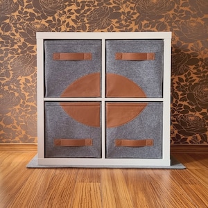 Felt box with leather fit into Ikea Expedit and Kallax, Felt storage basket for a shelves, Custom-made felt storage boxes