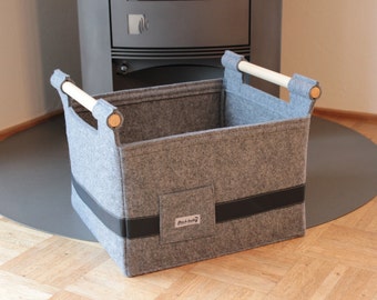 Felt Basket Storage Box with Leather and wooden handle Firewood Log Carrier log basket