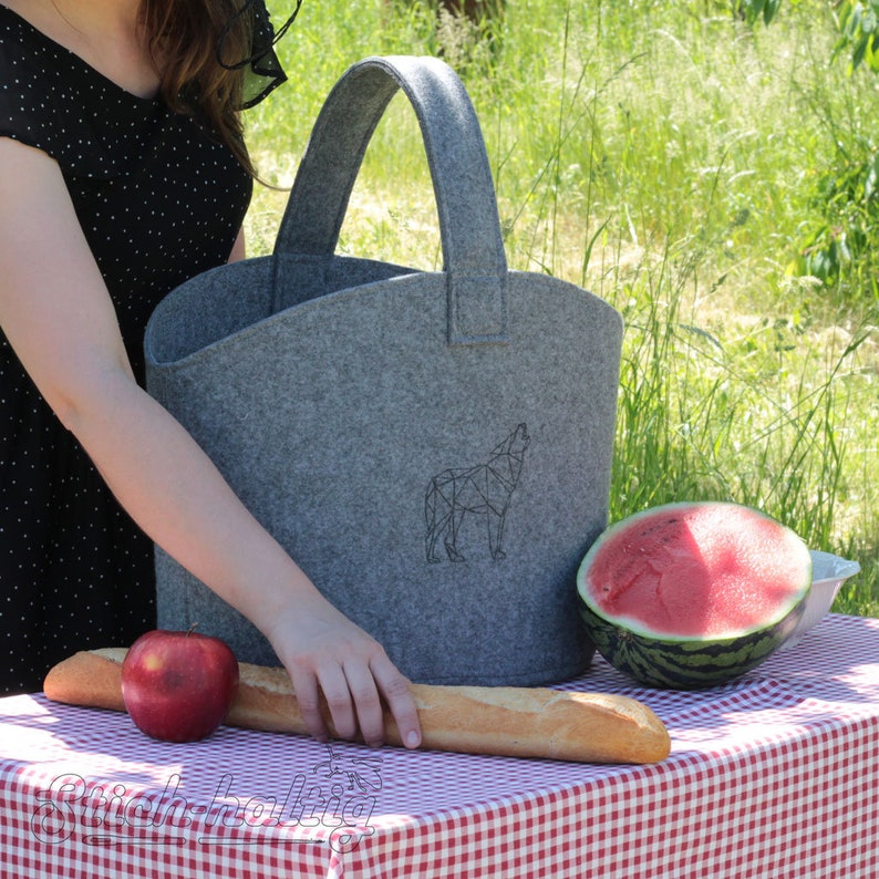 Einkaufstasche Filztasche Picknickkorb Strandtasche Shopper mit Wolf Bild 2