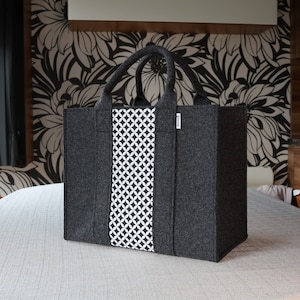 Filztasche elegant dunkelgrau - Tragetasche mit elegantem Besatz - Shopper