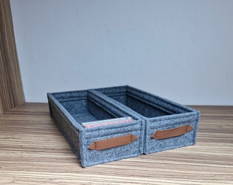 Sturdy cassette storage box, cassette felt box with twoleather handles, media shelf storage and organization